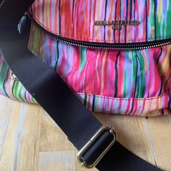 Karl Lagerfeld Paris Crossbody Bag Multi-Color Rainbow Stripes Neon NWOT - Picture 8 of 8
